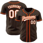 Custom Personalized Orange Brown White Pinstripe Baseball Jersey with Team Name and Number Personalized Brown White Pinstripe