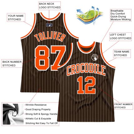 Personalized Brown White Orange Pinstripe Basketball Jersey for Men Personalized Brown White Pinstripe Orange Basketball