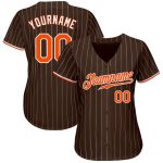 Personalized Brown White Pinstripe Baseball Jersey with Orange-White Accents Personalized Brown White Pinstripe Orange-White