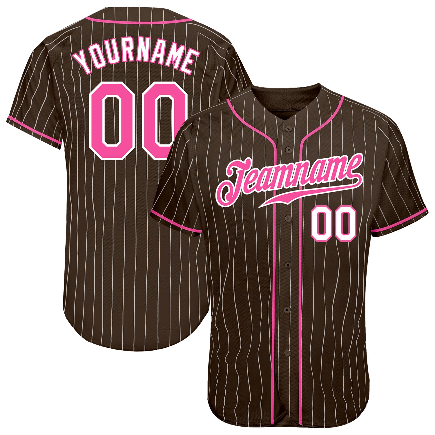 Custom Name and Number Personalized Brown White Pink Pinstripe Baseball Jersey - Authentic Team Apparel Personalized Brown