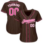 Custom Name and Number Personalized Brown White Pink Pinstripe Baseball Jersey - Authentic Team Apparel Personalized Brown