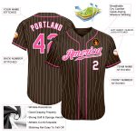 Custom Name and Number Personalized Brown White Pink Pinstripe Baseball Jersey - Authentic Team Apparel Personalized Brown