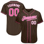 Personalized Brown White Pinstripe Baseball Jersey for Men and Women - Custom Pink White Design Personalized Brown White