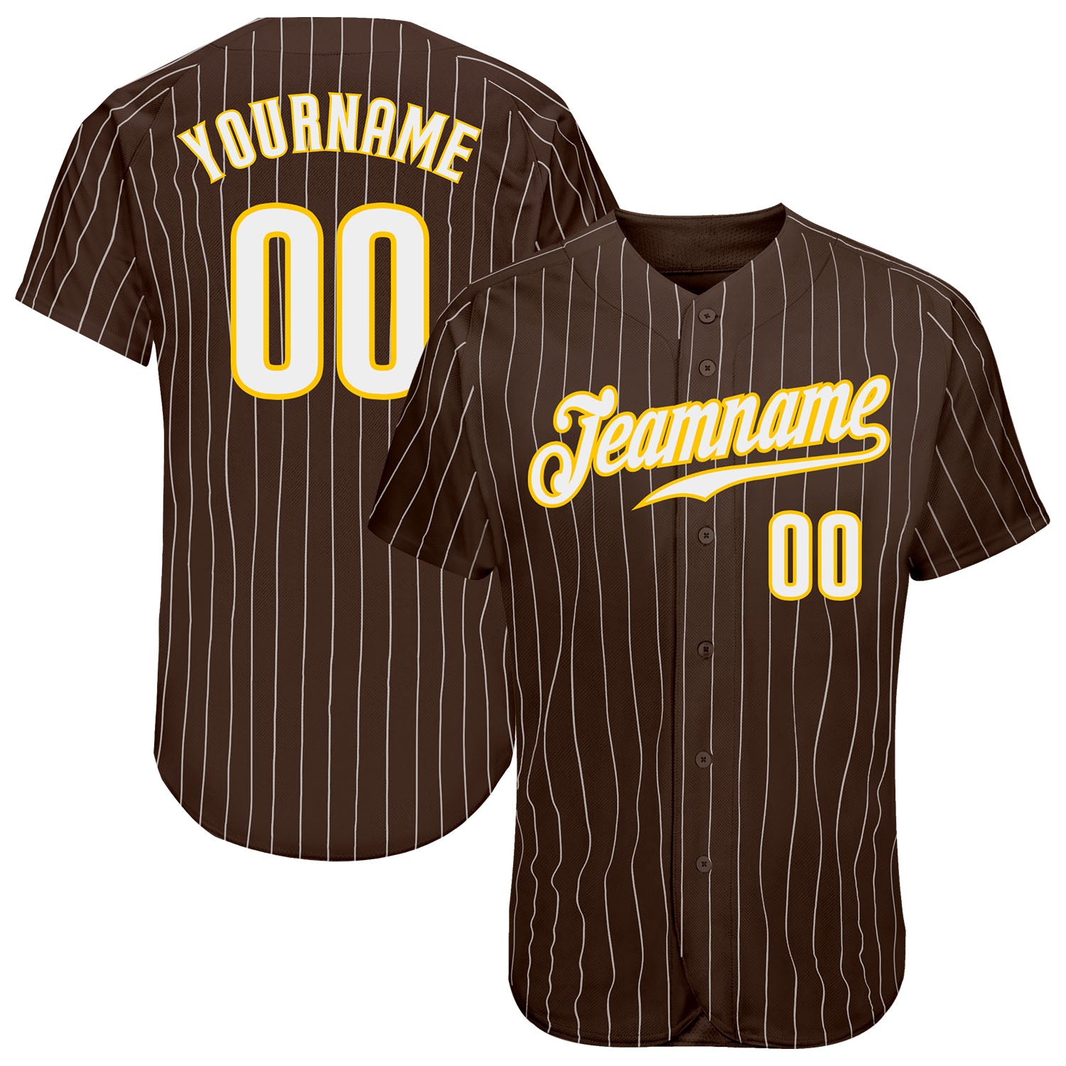 Custom Name and Number Personalized Brown White Pinstripe Authentic Baseball Jersey - Team Apparel Personalized Brown White