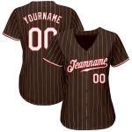 Custom Name and Number Baseball Jersey - Personalized Brown White Pinstripe Red Authentic Team Jersey Personalized Brown