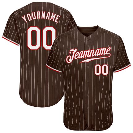 Custom Name and Number Baseball Jersey - Personalized Brown White Pinstripe Red Authentic Team Jersey Personalized Brown
