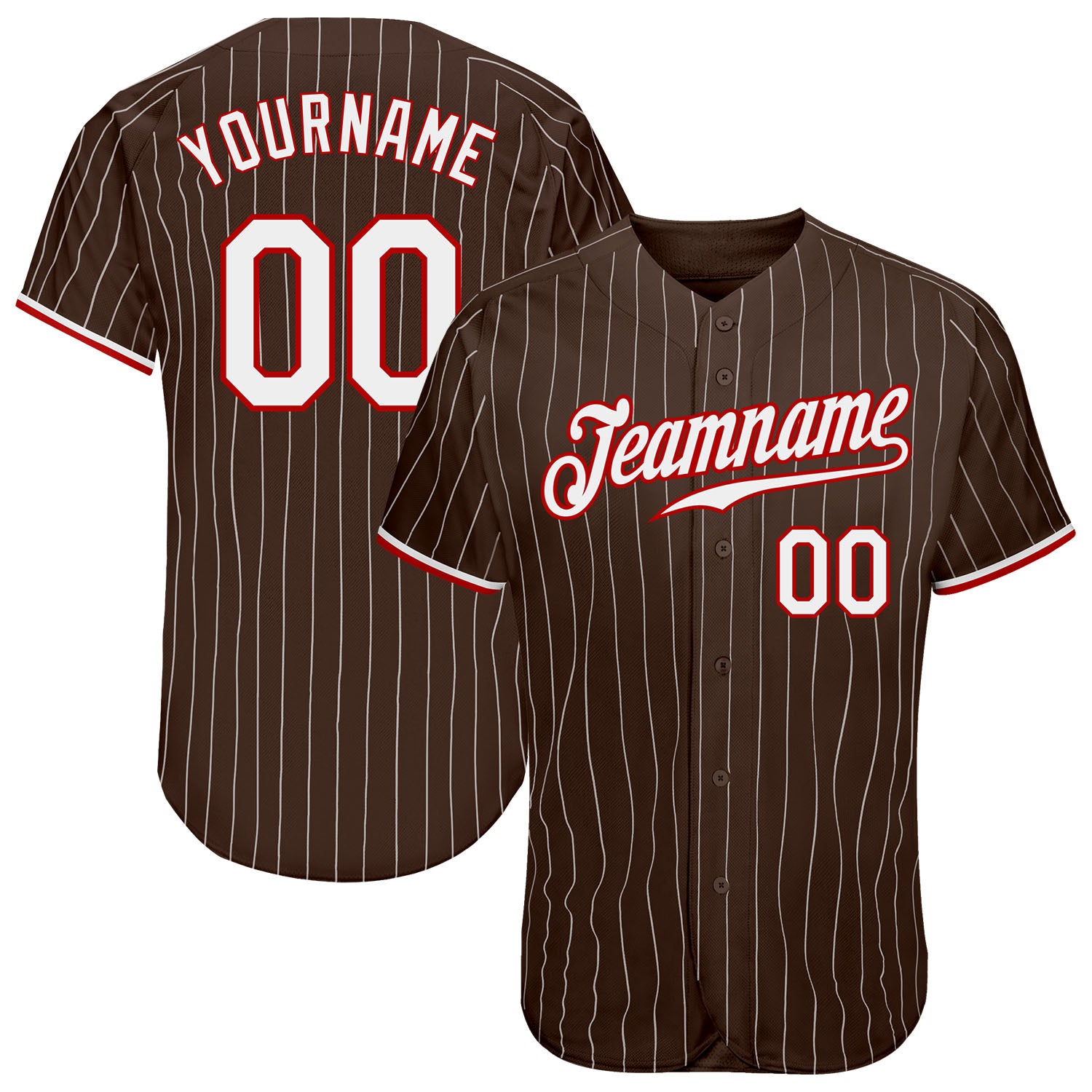 Custom Name and Number Baseball Jersey - Personalized Brown White Pinstripe Red Authentic Team Jersey Personalized Brown