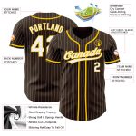 Custom Authentic Baseball Jersey with Personalized Name and Number - Brown White Pinstripe Yellow Design Personalized Brown