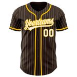Custom Authentic Baseball Jersey with Personalized Name and Number - Brown White Pinstripe Yellow Design Personalized Brown