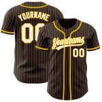 Custom Brown White Pinstripe Yellow Baseball Jersey - Personalized Sports Apparel Personalized Brown White Pinstripe Yellow