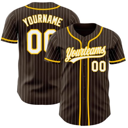 Custom Brown White Pinstripe Yellow Baseball Jersey - Personalized Sports Apparel Personalized Brown White Pinstripe Yellow