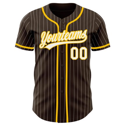 Custom Brown White Pinstripe Yellow Baseball Jersey - Personalized Sports Apparel Personalized Brown White Pinstripe Yellow