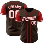 Custom Two Tone Baseball Jersey - Personalized Authentic Brown White-Red Team Name & Number Personalized Brown White-Red