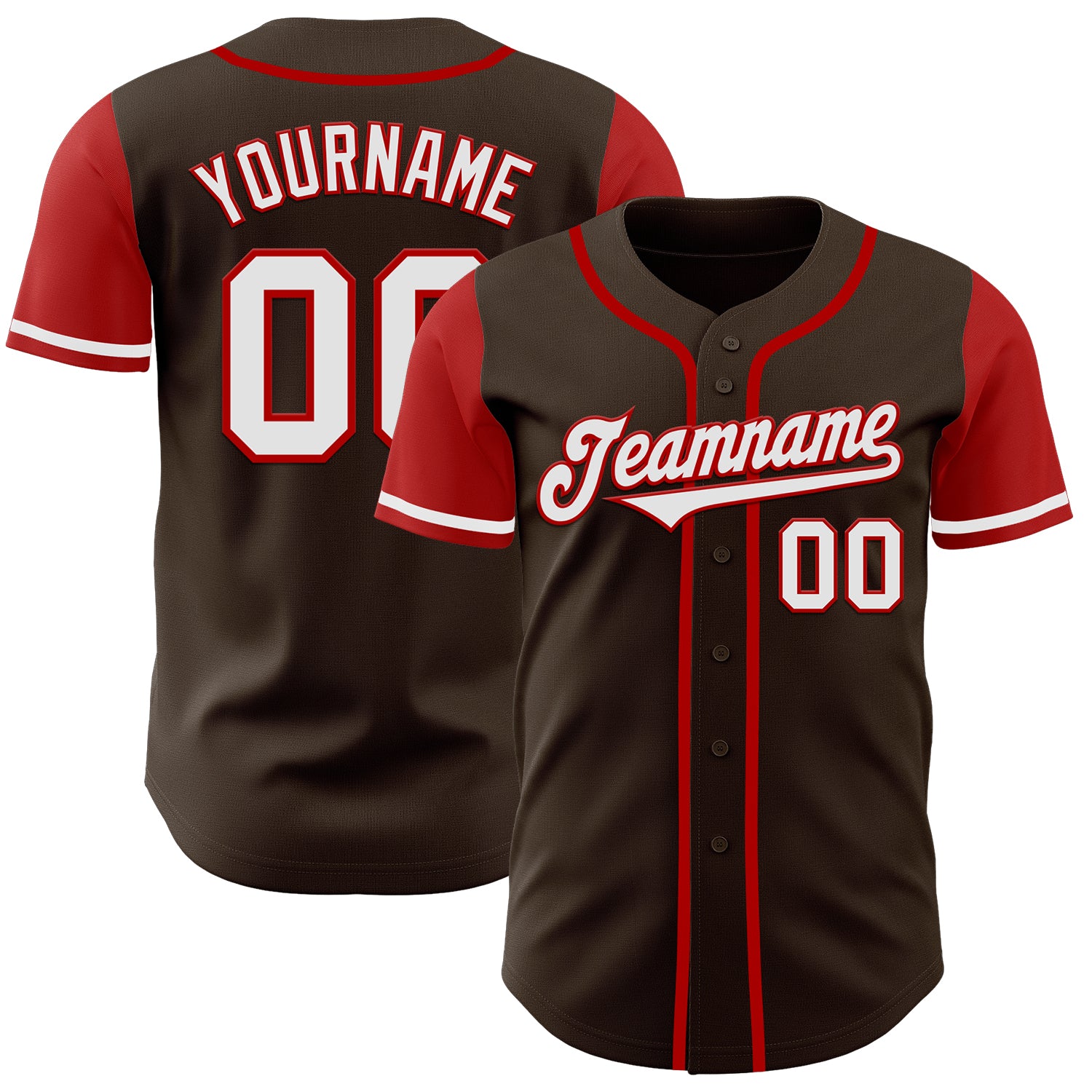 Custom Two Tone Baseball Jersey - Personalized Authentic Brown White-Red Team Name & Number Personalized Brown White-Red