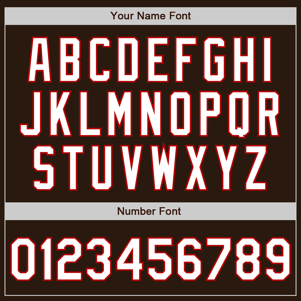 Personalized Brown White-Red Bomber Full-Snap Varsity Letterman Jacket Team Custom Name and Number Custom Personalized Varsity Letterman Bomber Jacket with Team Name and Number in Brown Red White Personalized Brown White-Red - Image 5