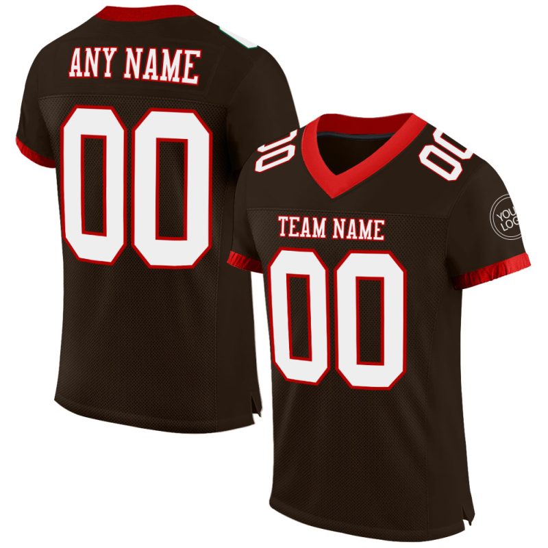 Personalized Authentic Football Jersey - Brown Red White Mesh Design Personalized Brown White-Red Mesh Authentic Football