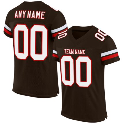 Custom Authentic Football Jersey - Personalized Brown White-Red Mesh with Team Name and Number Personalized Brown White-Red