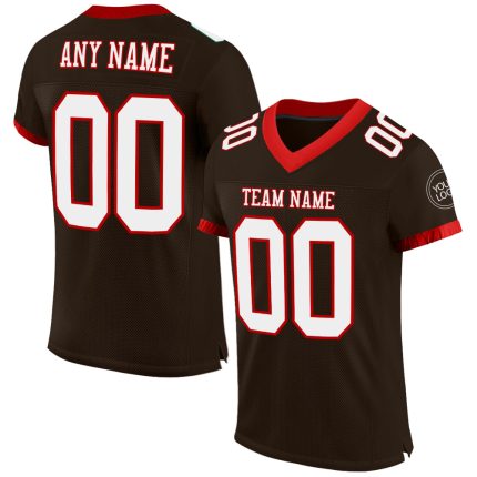 Personalized Brown Red White Mesh Football Jersey for Men and Women Personalized Brown White-Red Mesh Football Jersey 2