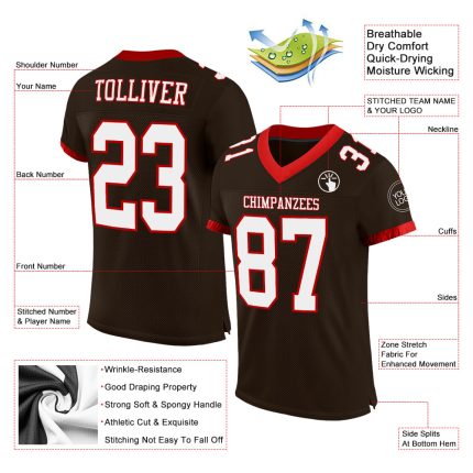 Personalized Brown Red White Mesh Football Jersey for Men and Women Personalized Brown White-Red Mesh Football Jersey 2