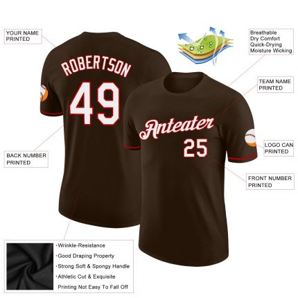 Personalized Red White Brown Performance T-Shirt for Men and Women Personalized Brown White-Red Performance T-Shirt