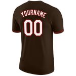 Custom Team Name and Number Performance T-Shirt - Personalized Brown White-Red Design Personalized Brown White-Red Performance