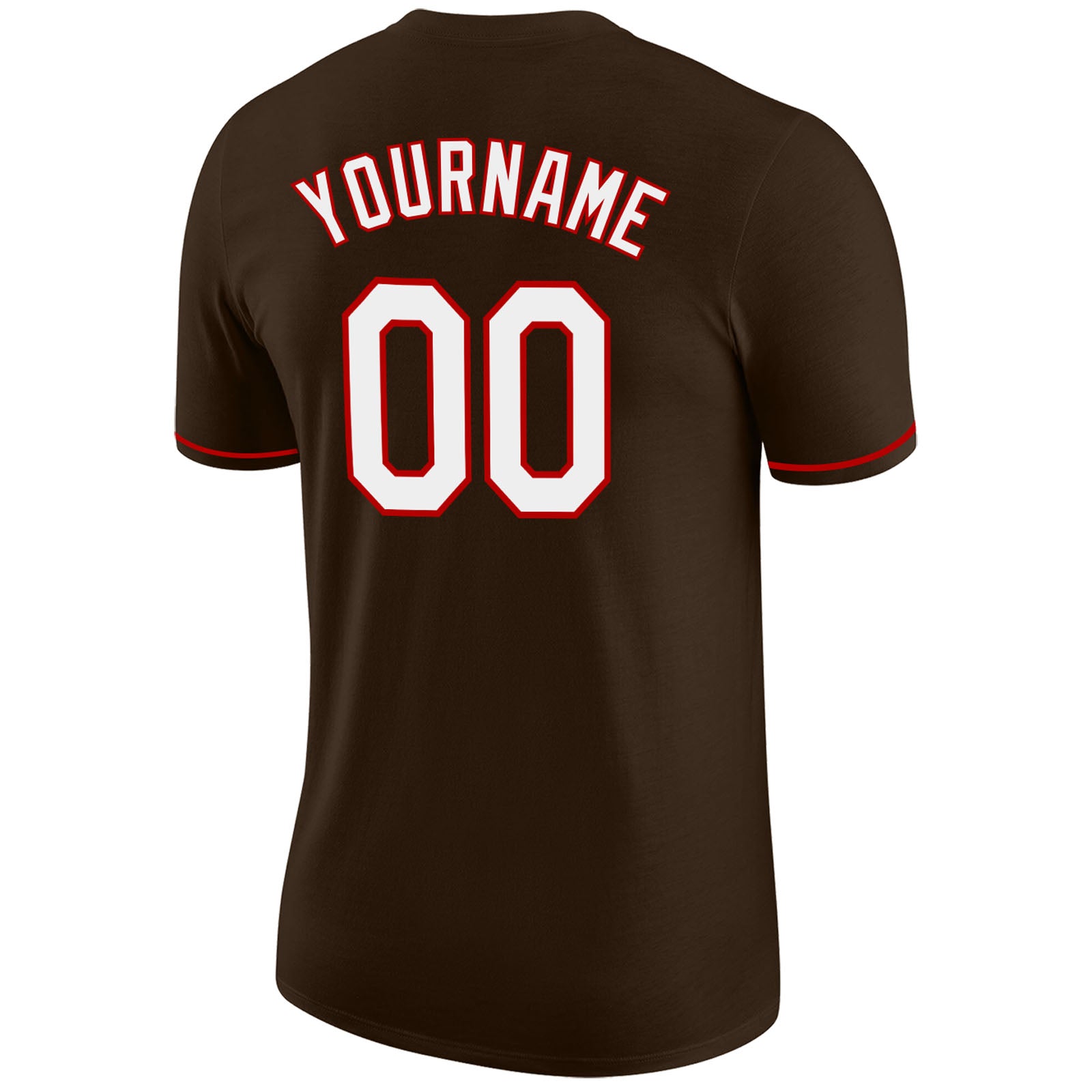 Personalized Brown White-Red Performance T-Shirt Team Custom Name and Number Custom Team Name and Number Performance T-Shirt - Personalized Brown White-Red Design Personalized Brown White-Red Performance - Image 6