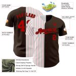 Customizable Pinstripe Baseball Jersey with Name and Number - Authentic Brown White-Red Split Design Personalized Brown White-Red