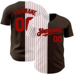 Personalized Pinstripe Baseball Jersey in Brown White Red Split Style Personalized Brown White-Red Pinstripe Split Fashion