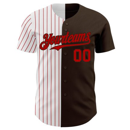 Personalized Pinstripe Baseball Jersey in Brown White Red Split Style Personalized Brown White-Red Pinstripe Split Fashion