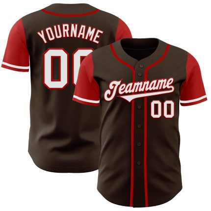 Personalized Two Tone Brown White Red Baseball Jersey for Men and Women Personalized Brown White-Red Two Tone Baseball Jersey