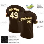 Custom Team T-Shirt with Personalized Name and Number, Brown and White-Yellow Performance Tee Personalized Brown White-Yellow
