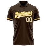 Personalized Team Golf Polo Shirt with Custom Name and Number in Brown White Yellow Performance Vapor Design Personalized