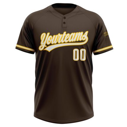 Custom Unisex Softball Jersey - Brown and White-Yellow Two-Button Design, Personalized Sports Apparel Personalized Brown