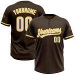 Custom Unisex Softball Jersey - Brown and White-Yellow Two-Button Design, Personalized Sports Apparel Personalized Brown