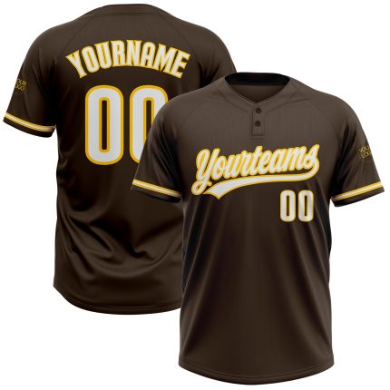 Custom Unisex Softball Jersey - Brown and White-Yellow Two-Button Design, Personalized Sports Apparel Personalized Brown