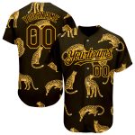 Custom 3D Leopard Print Baseball Jersey in Brown and Yellow for Men Personalized Brown Yellow 3D Leopard Baseball Jersey