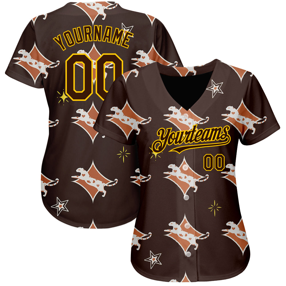 Personalized Brown Yellow 3D Leopard Baseball Jersey Personalized 3D Leopard Baseball Jersey in Brown & Yellow for Custom Style Personalized Brown Yellow 3D Leopard Baseball - Image 2