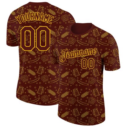3D Oktoberfest Beer Festival Performance T-Shirt - Personalized Brown Yellow Design Personalized Brown Yellow 3D Oktoberfest