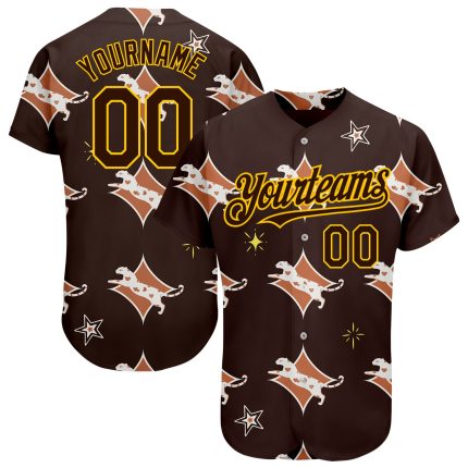 Custom Leopard Baseball Jersey with Personalized Name and Number, Brown Yellow 3D Pattern Design Personalized Brown Yellow