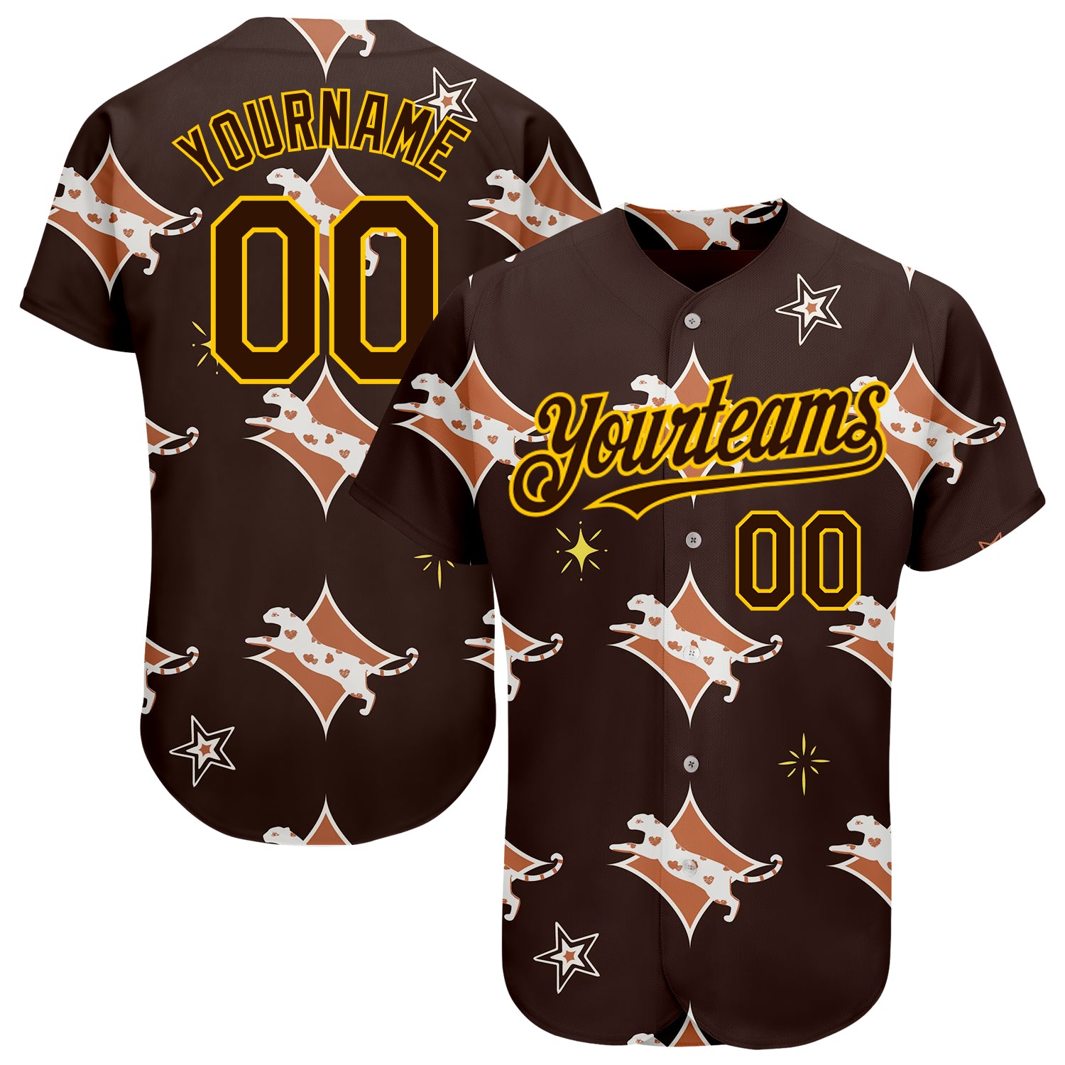 Custom Leopard Baseball Jersey with Personalized Name and Number, Brown Yellow 3D Pattern Design Personalized Brown Yellow