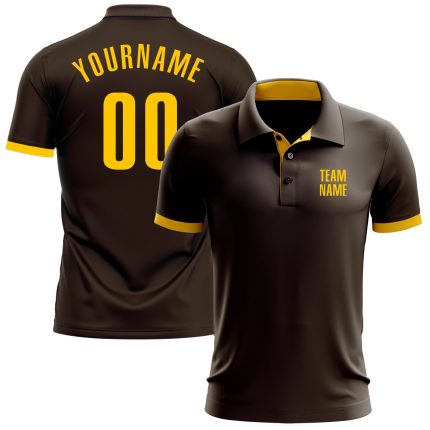 Personalized Performance Golf Polo Shirt in Brown and Yellow Personalized Brown Yellow Performance Golf Polo Shirt