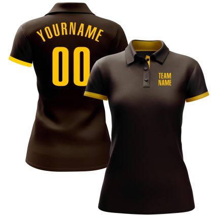 Personalized Performance Golf Polo Shirt in Brown and Yellow Personalized Brown Yellow Performance Golf Polo Shirt