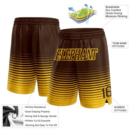 Custom Brown Yellow Pinstripe Fade Basketball Shorts - Fashion Sportswear for Men Personalized Brown Yellow Pinstripe Fade