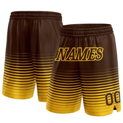 Custom Brown Yellow Pinstripe Fade Basketball Shorts - Fashion Sportswear for Men Personalized Brown Yellow Pinstripe Fade