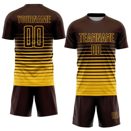 Personalized Soccer Jersey - Brown Yellow Pinstripe Fade Fashion Sublimation Uniform Personalized Brown Yellow Pinstripe