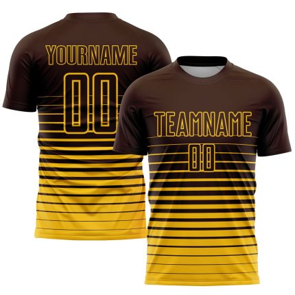 Personalized Soccer Jersey - Brown Yellow Pinstripe Fade Fashion Sublimation Uniform Personalized Brown Yellow Pinstripe