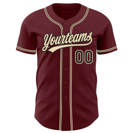 Custom Name and Number Authentic Baseball Jersey - Personalized Burgundy Black City Cream Personalized Burgundy Black-City