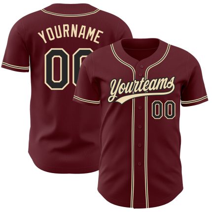 Custom Name and Number Authentic Baseball Jersey - Personalized Burgundy Black City Cream Personalized Burgundy Black-City