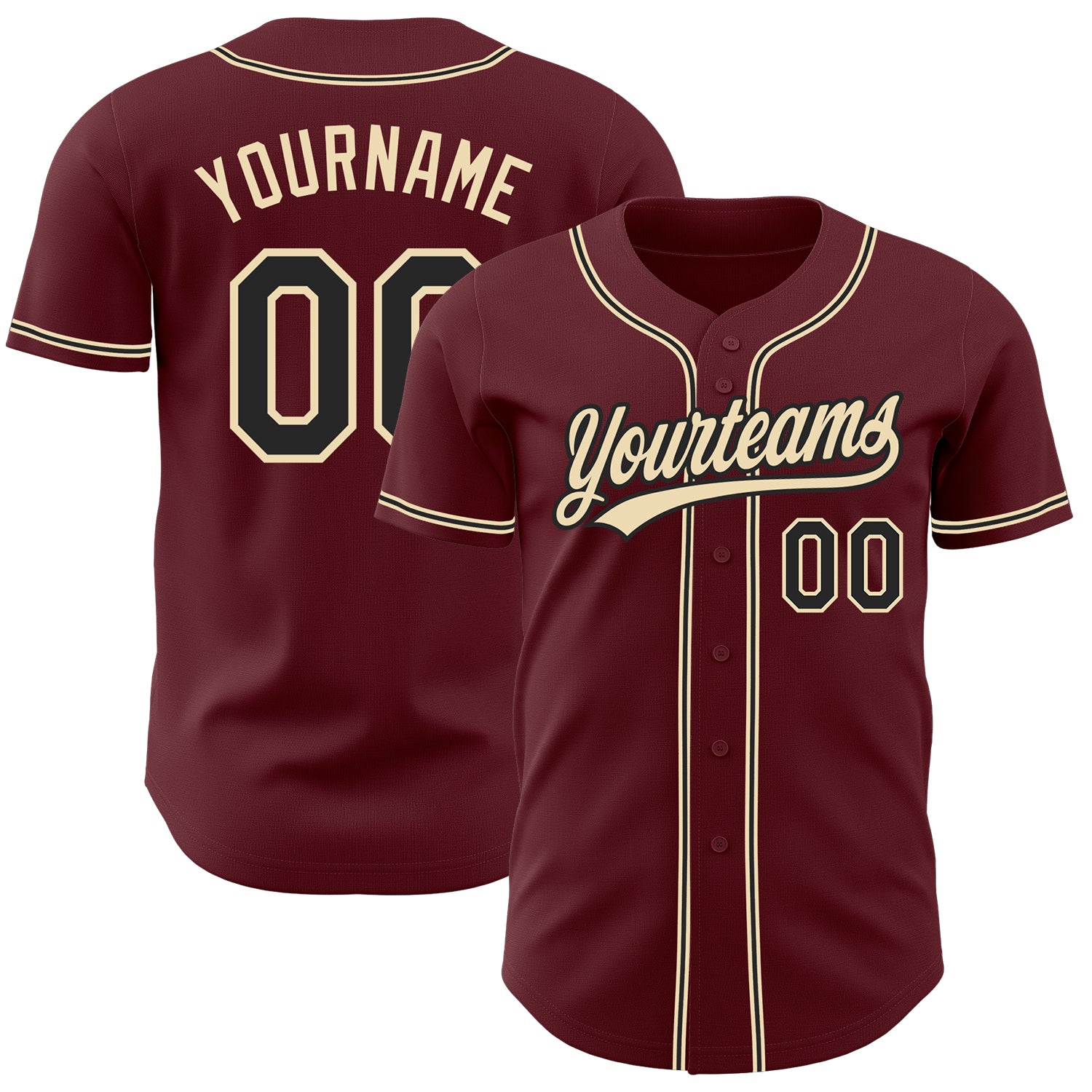 Custom Name and Number Authentic Baseball Jersey - Personalized Burgundy Black City Cream Personalized Burgundy Black-City