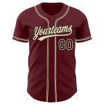 Personalized Burgundy Baseball Jersey with Black City Cream Design Personalized Burgundy Black-City Cream Baseball Jersey